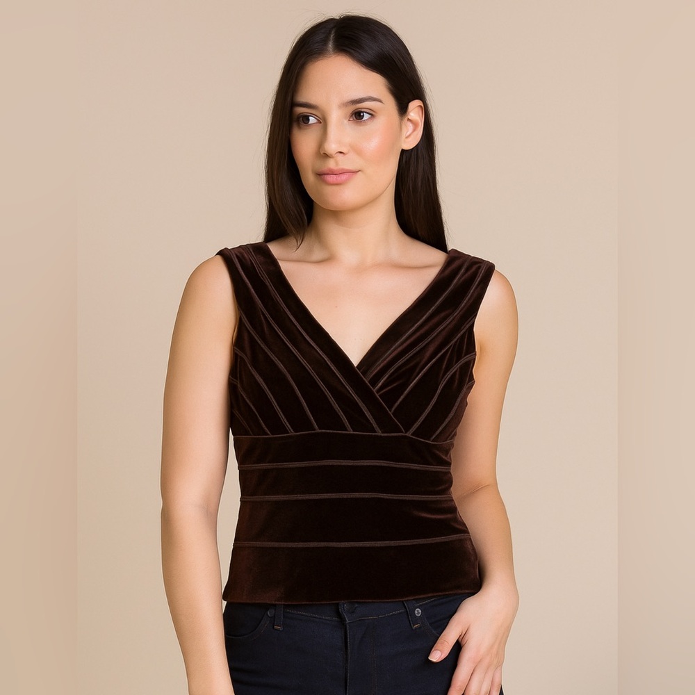 Sleeveless Velvet V-Neck Top in Dark Brown